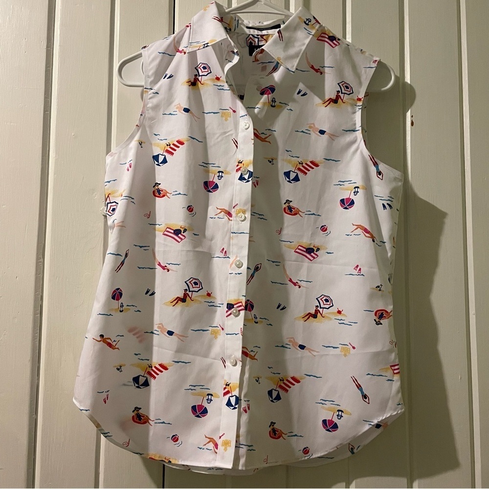 Lands’ end sleeveless beach print blouse-small NWOT